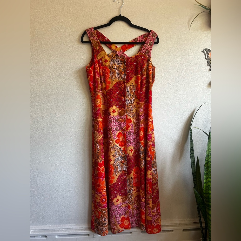 Coldwater Creek Red and Orange Floral Midi Dress